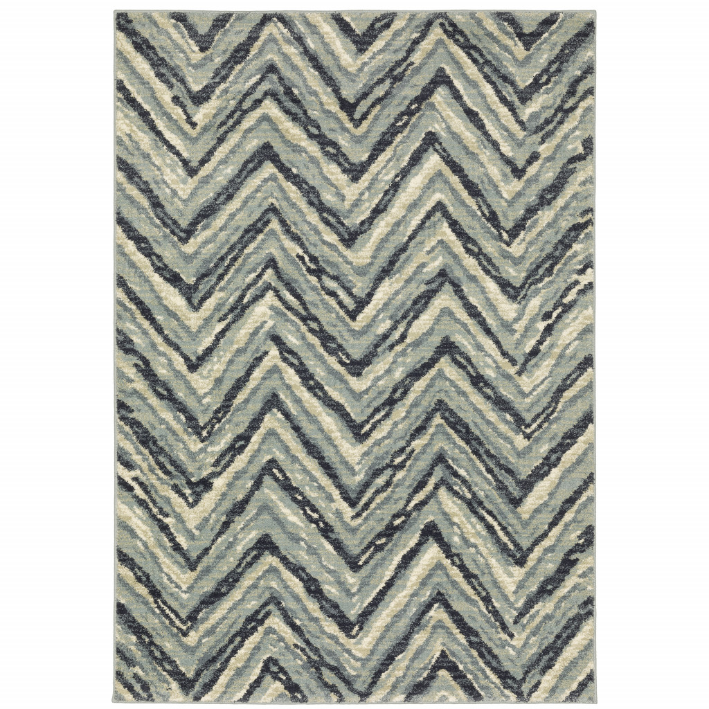 10" X 13" Gray and Ivory Geometric Power Loom Area Rug