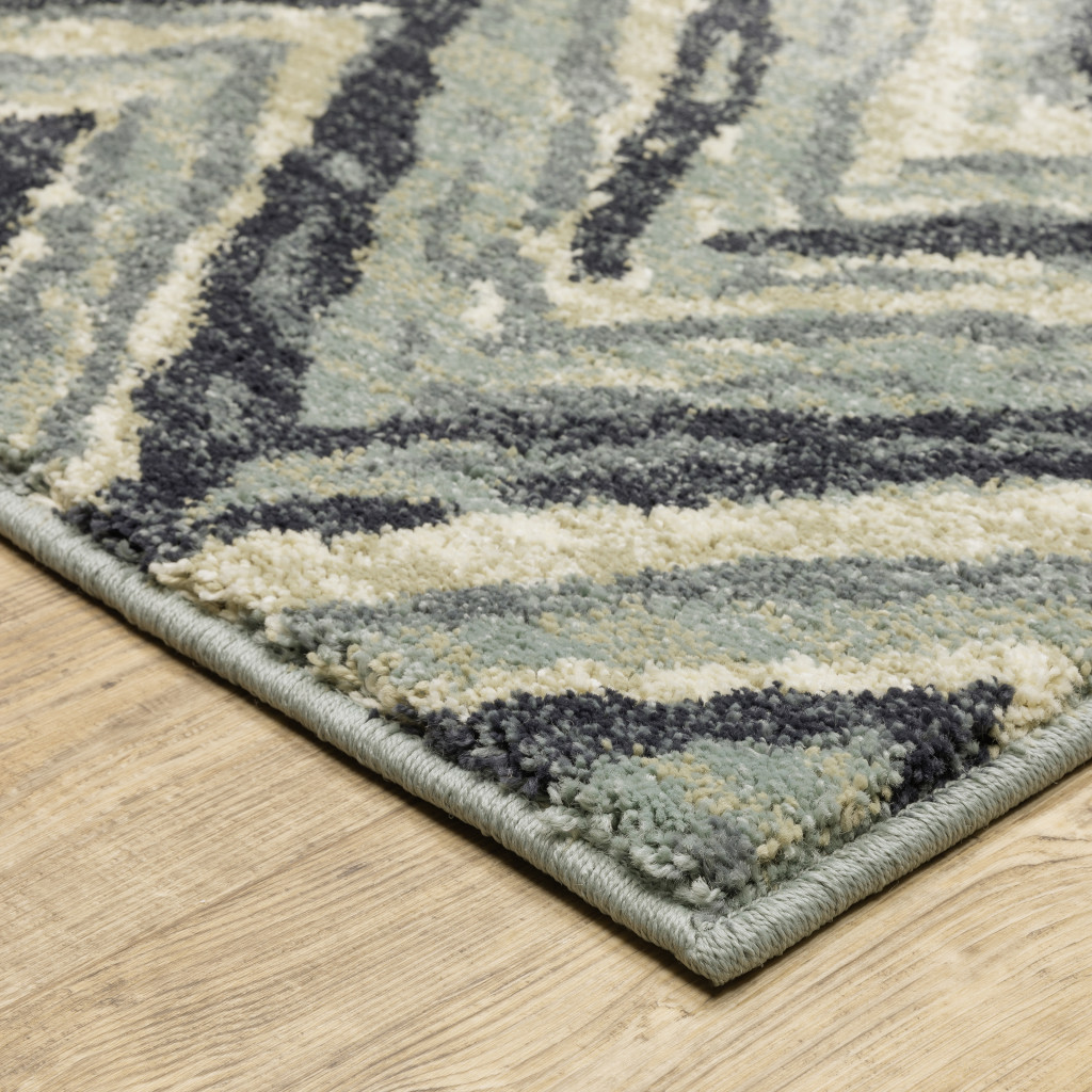 10" X 13" Gray and Ivory Geometric Power Loom Area Rug