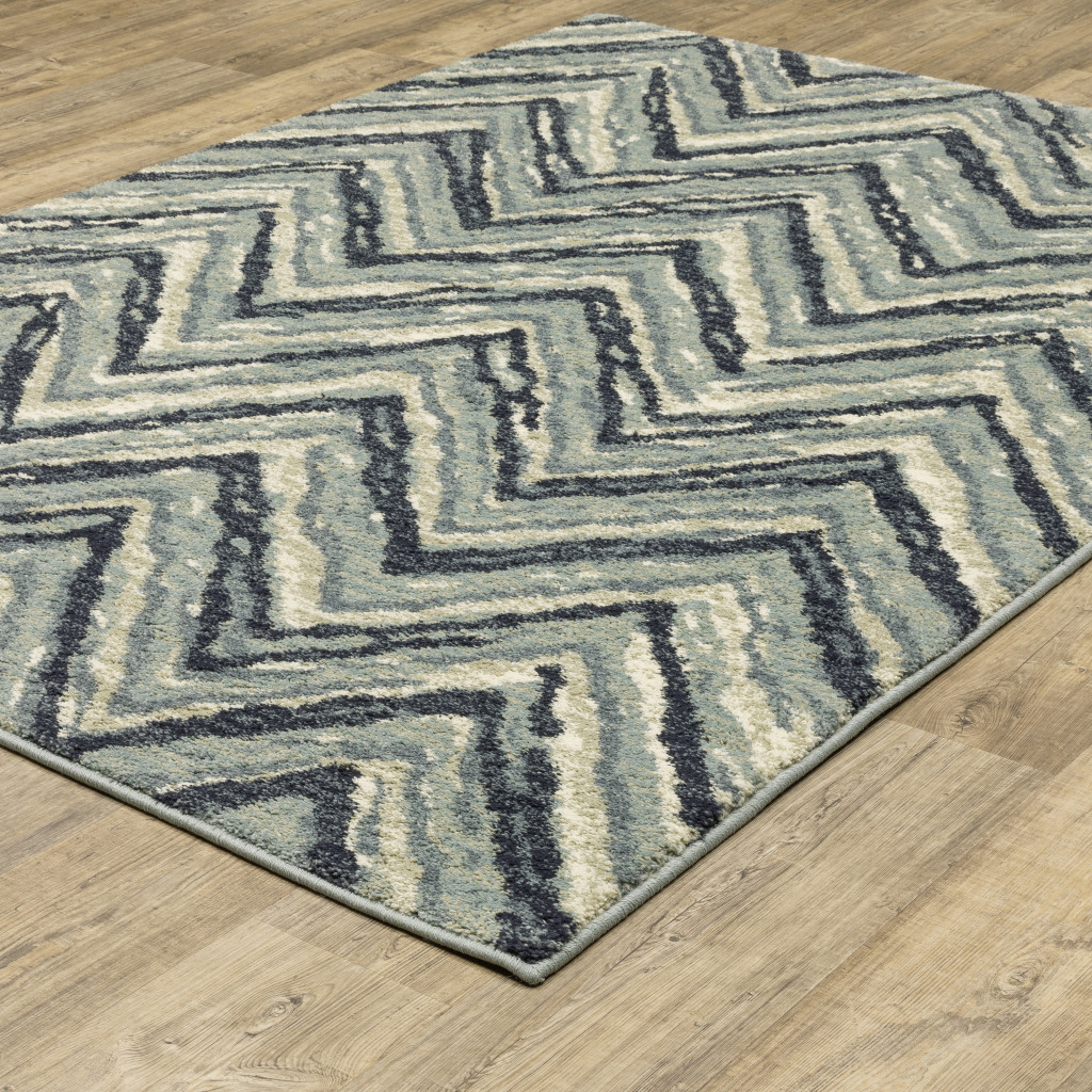 10" X 13" Gray and Ivory Geometric Power Loom Area Rug