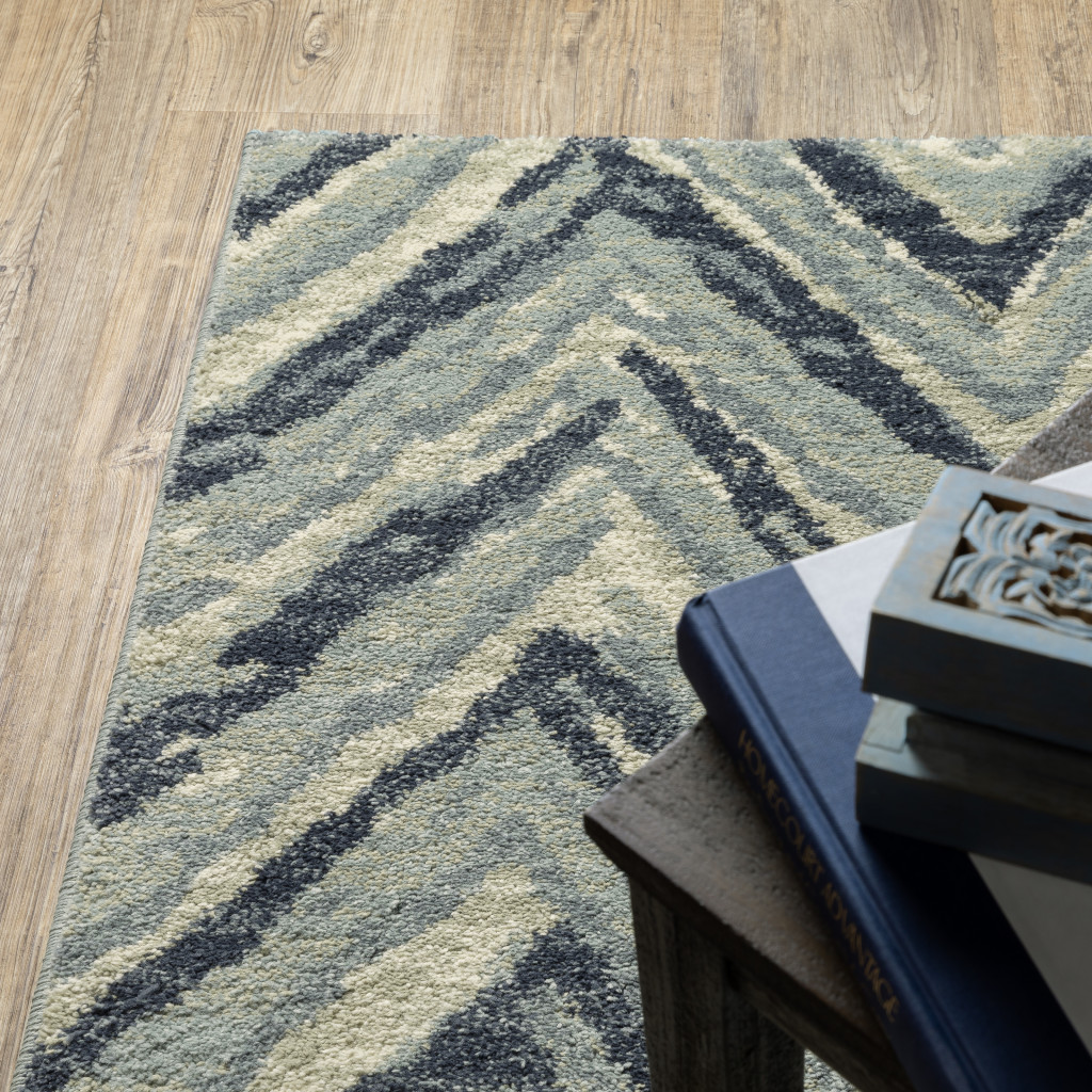 10" X 13" Gray and Ivory Geometric Power Loom Area Rug