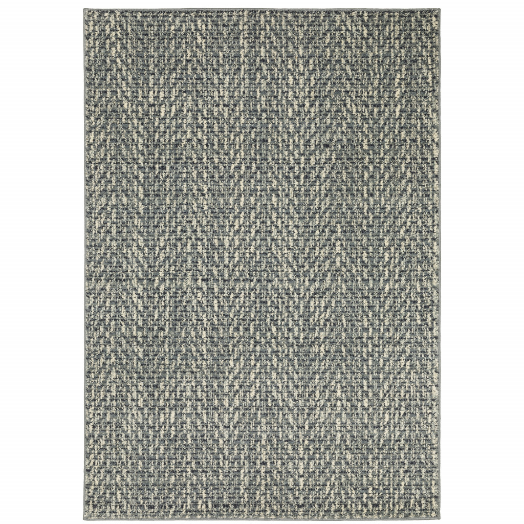 10" X 13" Gray and Ivory Geometric Power Loom Area Rug