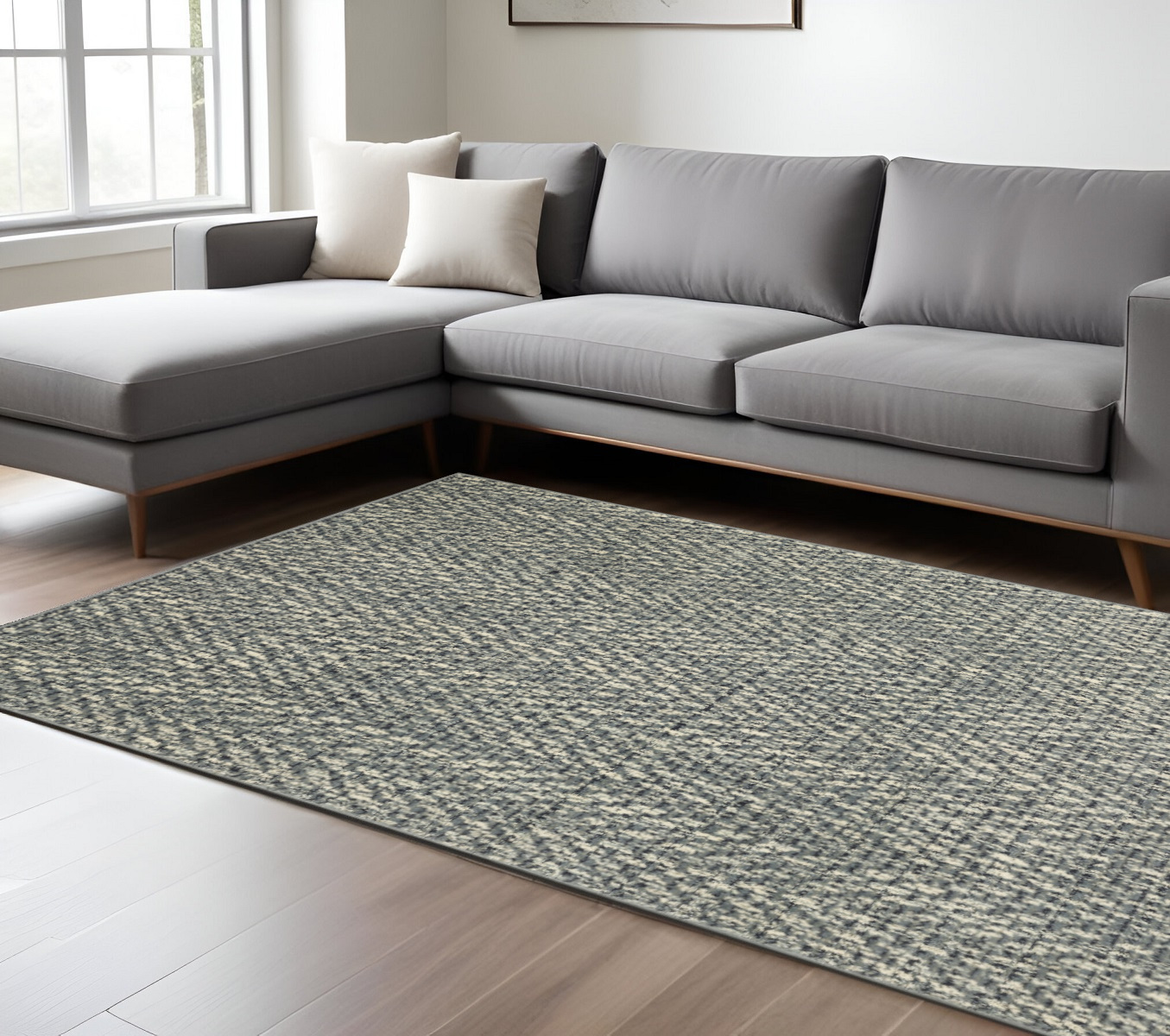 10" X 13" Gray and Ivory Geometric Power Loom Area Rug