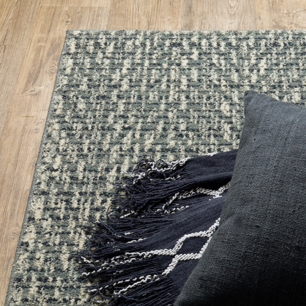 10" X 13" Gray and Ivory Geometric Power Loom Area Rug