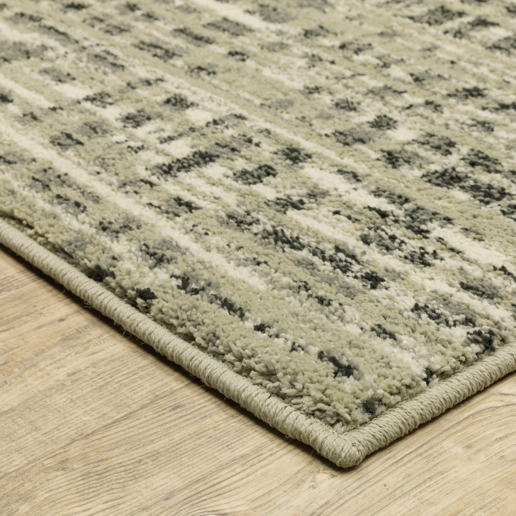 2" X 8" Beige Grey Ivory And Sage Blue Geometric Power Loom Stain Resistant Runner Rug