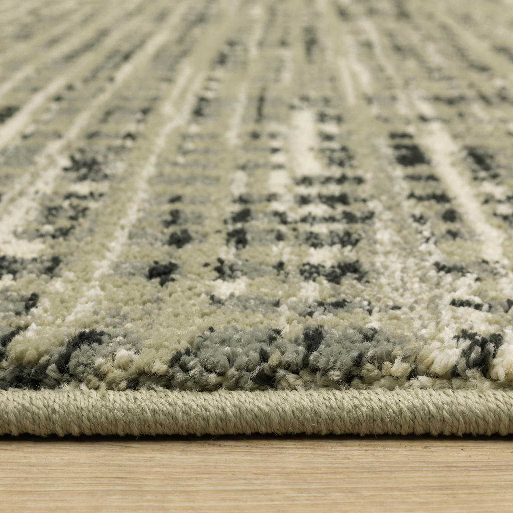 2" X 8" Beige Grey Ivory And Sage Blue Geometric Power Loom Stain Resistant Runner Rug