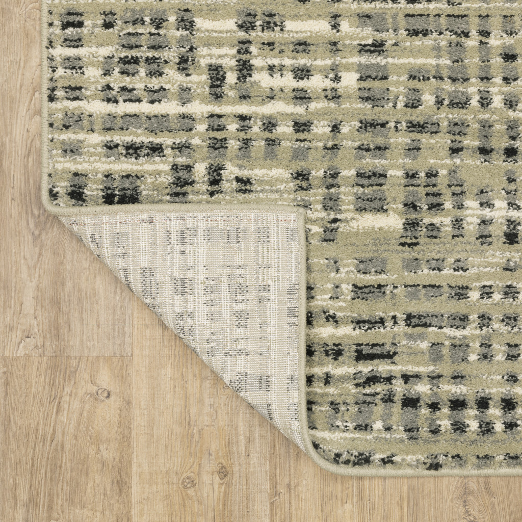 2" X 8" Beige Grey Ivory And Sage Blue Geometric Power Loom Stain Resistant Runner Rug