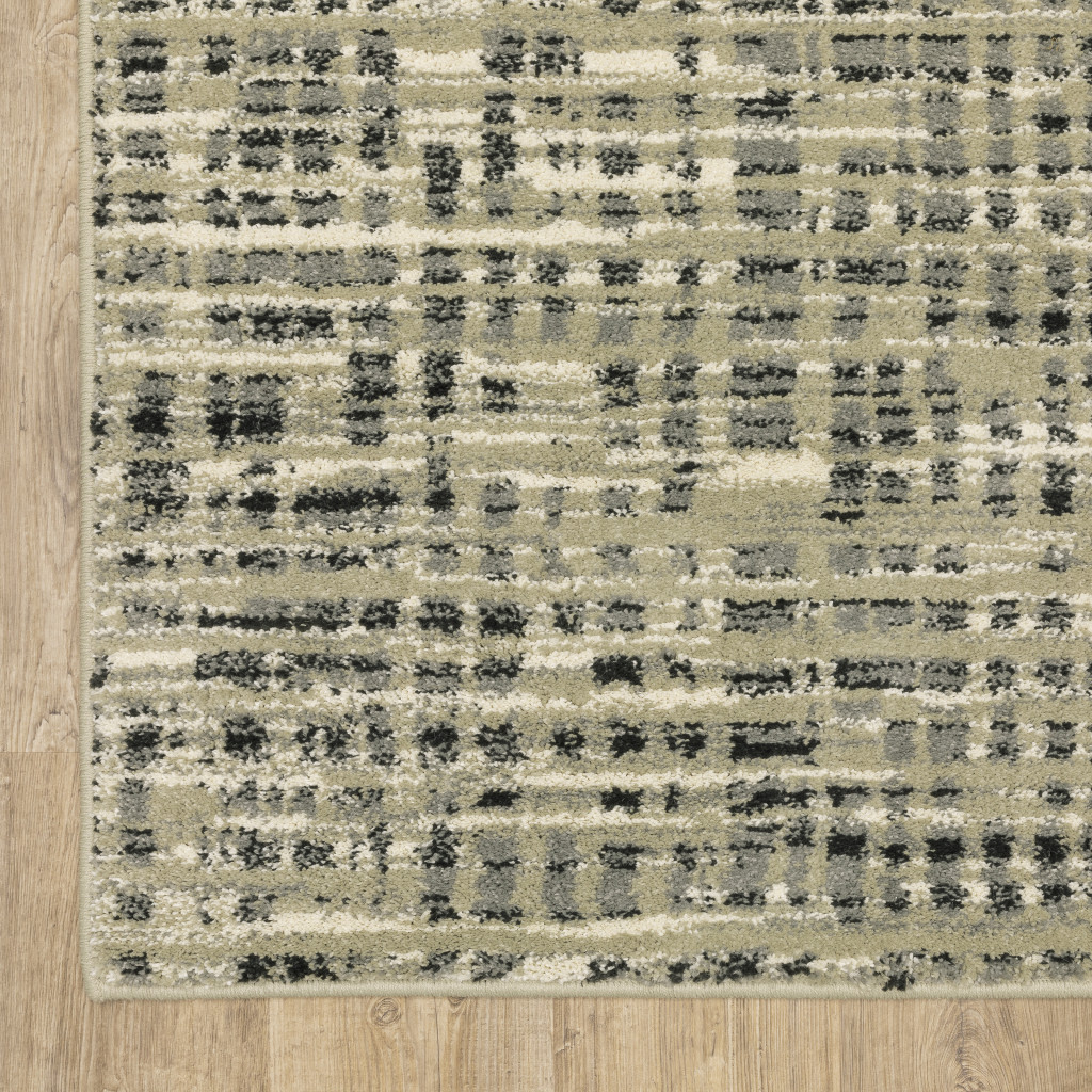 2" X 8" Beige Grey Ivory And Sage Blue Geometric Power Loom Stain Resistant Runner Rug