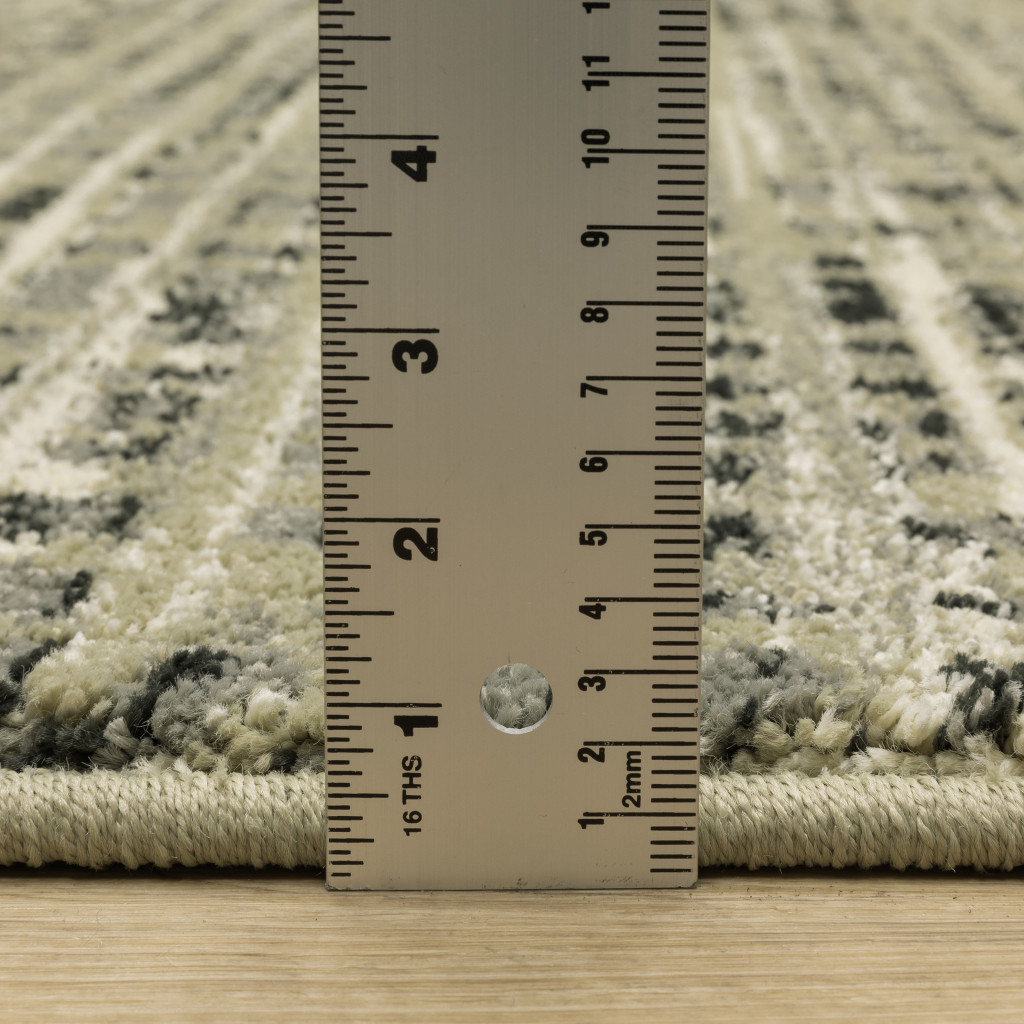 2" X 8" Beige Grey Ivory And Sage Blue Geometric Power Loom Stain Resistant Runner Rug