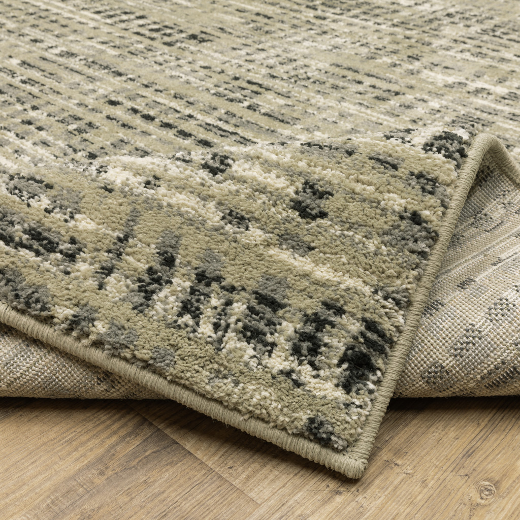 2" X 8" Beige Grey Ivory And Sage Blue Geometric Power Loom Stain Resistant Runner Rug