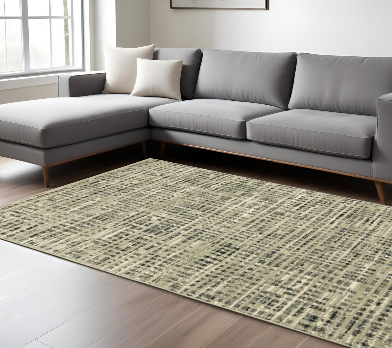 10" X 13" Gray and Ivory Geometric Power Loom Area Rug