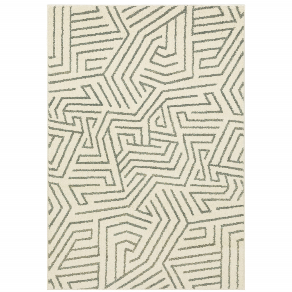 10' X 13' Gray And Ivory Geometric Power Loom Area Rug-509746-1