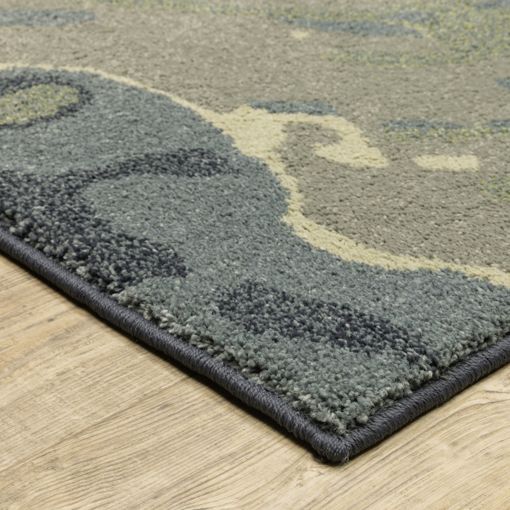 2" X 8" Blue Green And Grey Abstract Power Loom Stain Resistant Runner Rug