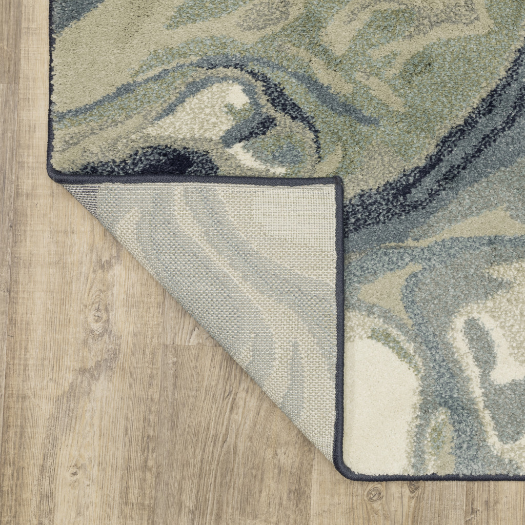 2" X 8" Blue Green And Grey Abstract Power Loom Stain Resistant Runner Rug