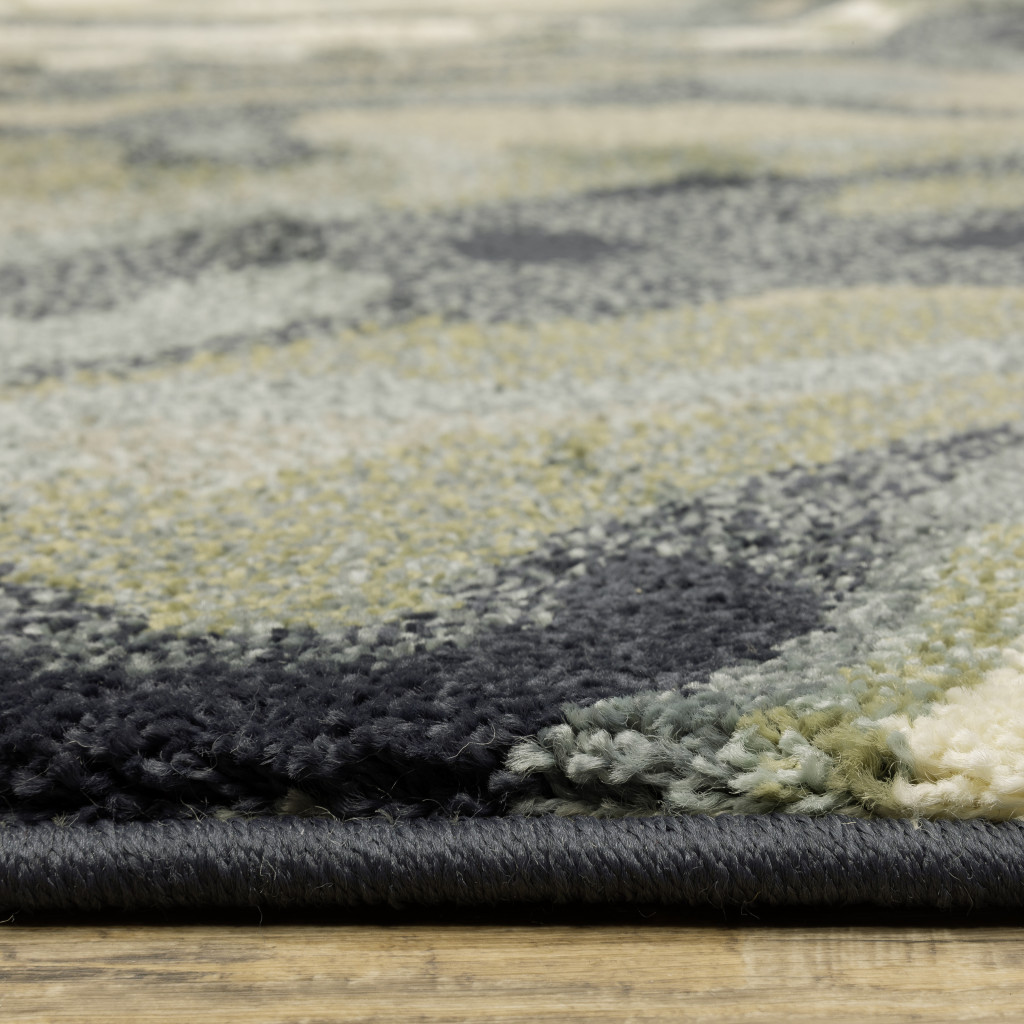 10" X 13" Blue Green And Grey Abstract Power Loom Stain Resistant Area Rug