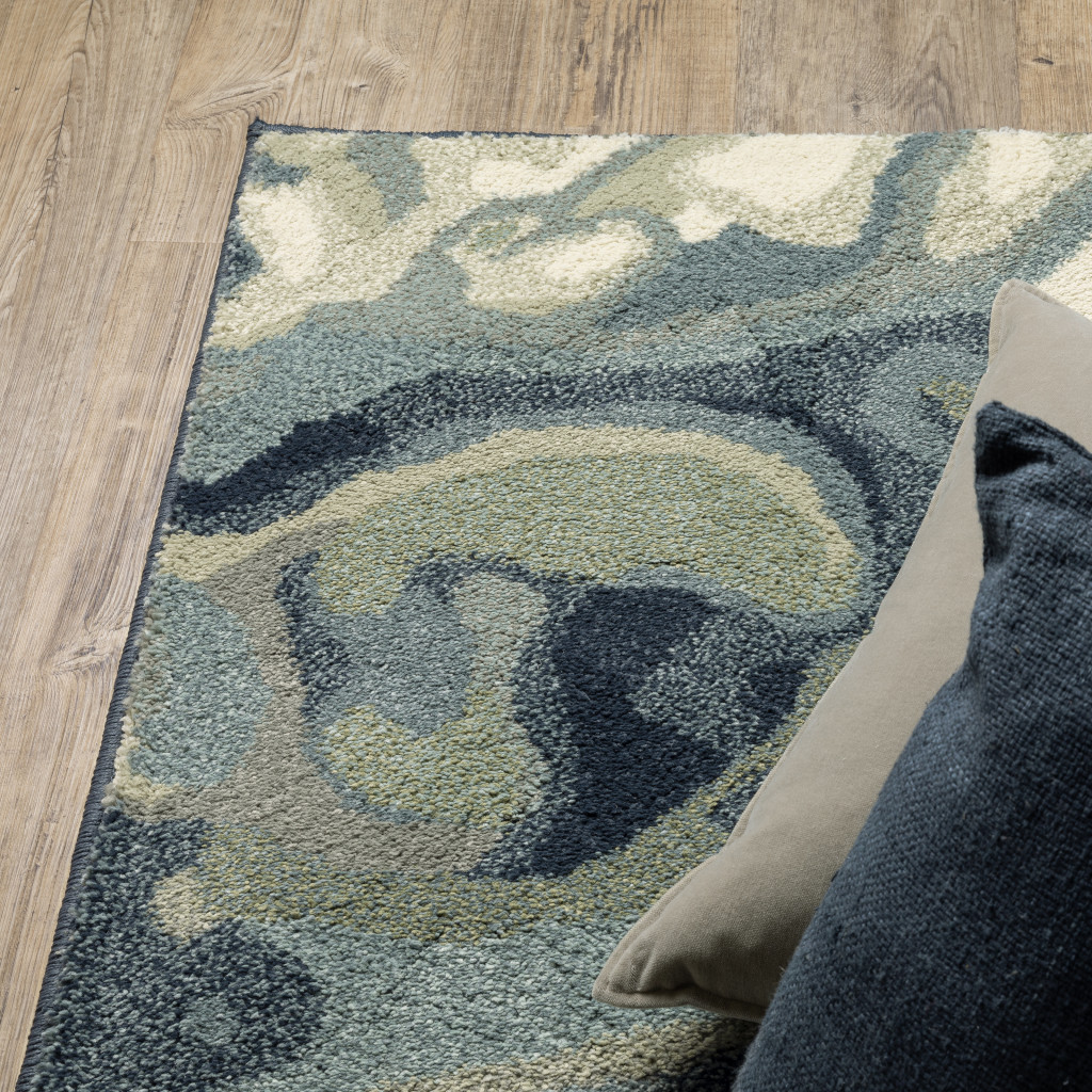 10" X 13" Blue Green And Grey Abstract Power Loom Stain Resistant Area Rug