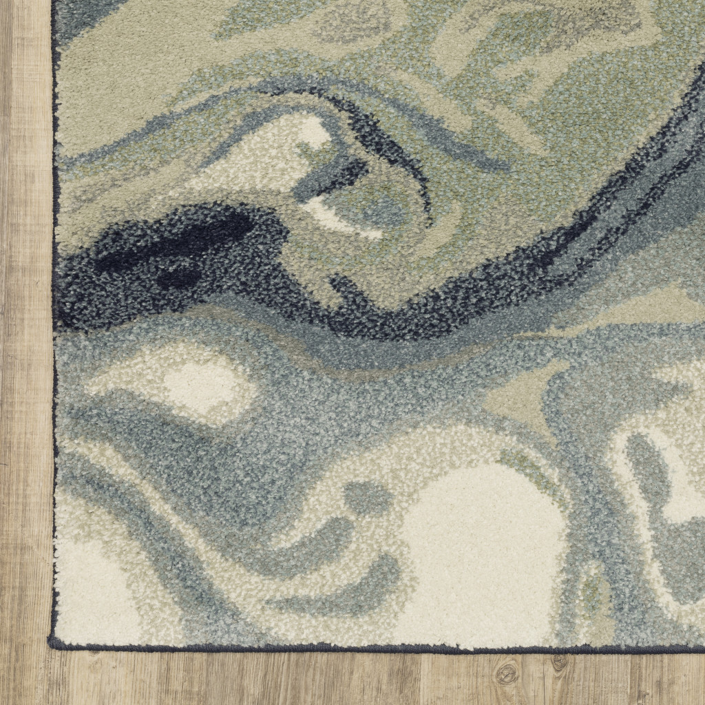 10" X 13" Blue Green And Grey Abstract Power Loom Stain Resistant Area Rug