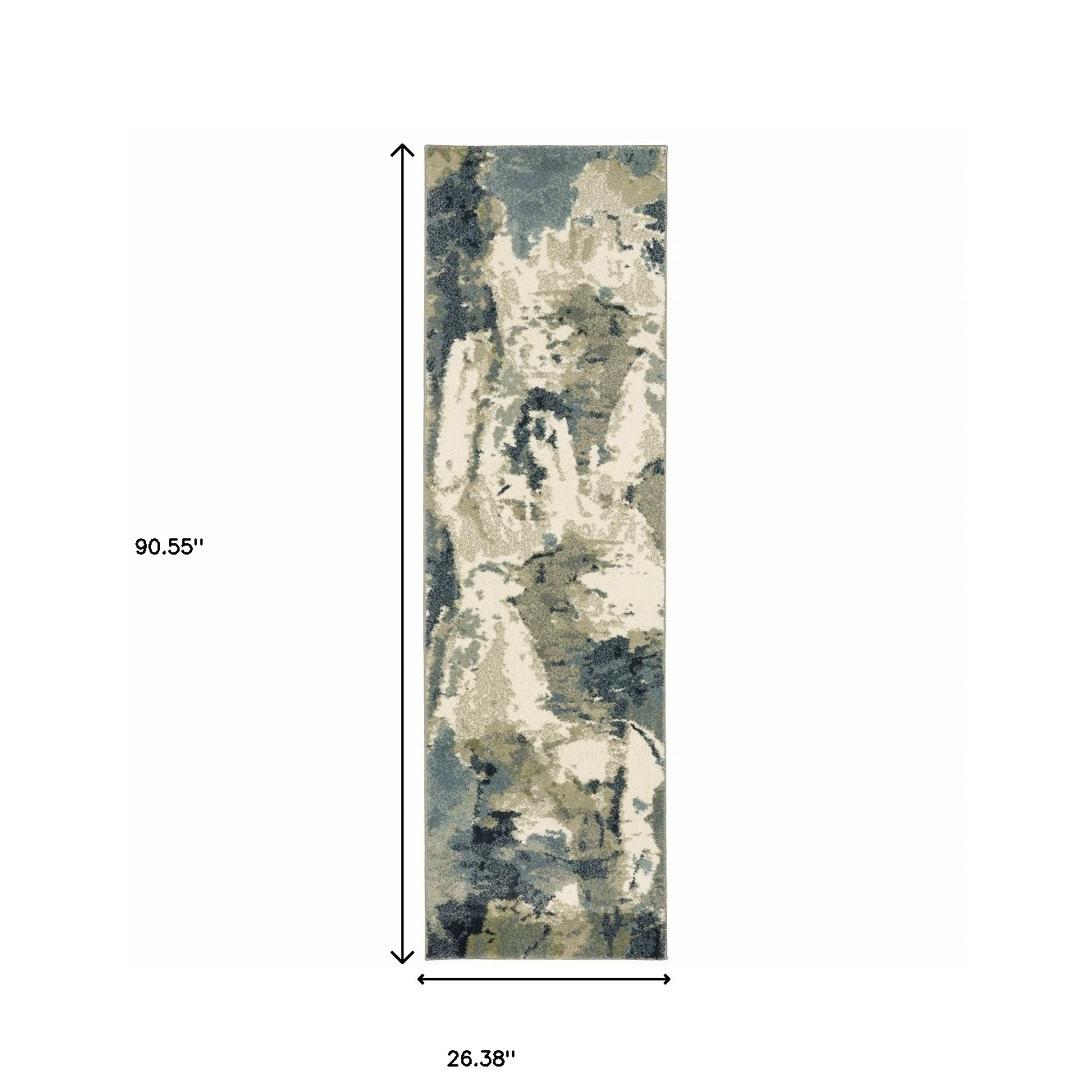 2" X 8" Blue Light Blue Grey Sage Beige And Ivory Abstract Power Loom Stain Resistant Runner Rug