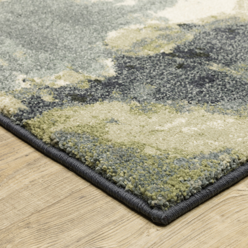 2" X 8" Blue Light Blue Grey Sage Beige And Ivory Abstract Power Loom Stain Resistant Runner Rug