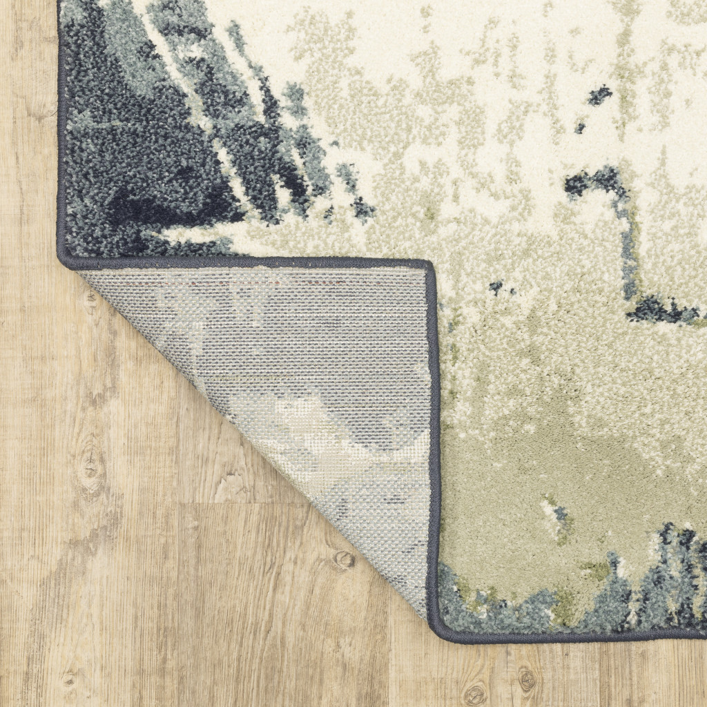 2" X 8" Blue Light Blue Grey Sage Beige And Ivory Abstract Power Loom Stain Resistant Runner Rug
