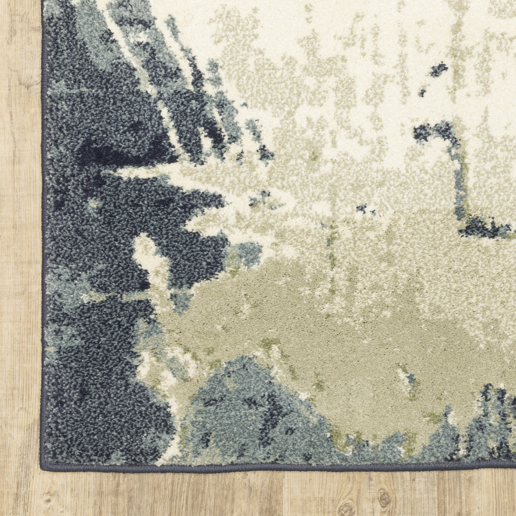 2" X 8" Blue Light Blue Grey Sage Beige And Ivory Abstract Power Loom Stain Resistant Runner Rug