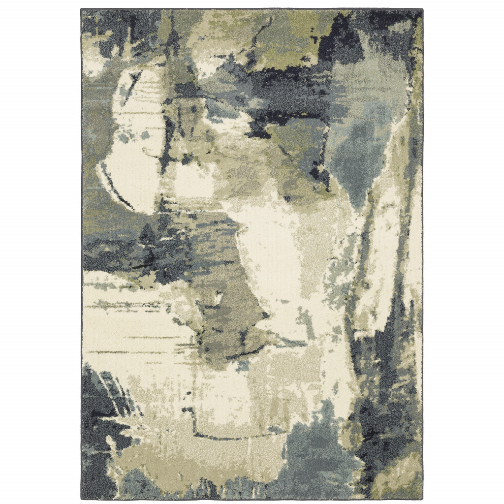 10" X 13" Gray and Ivory Abstract Power Loom Area Rug