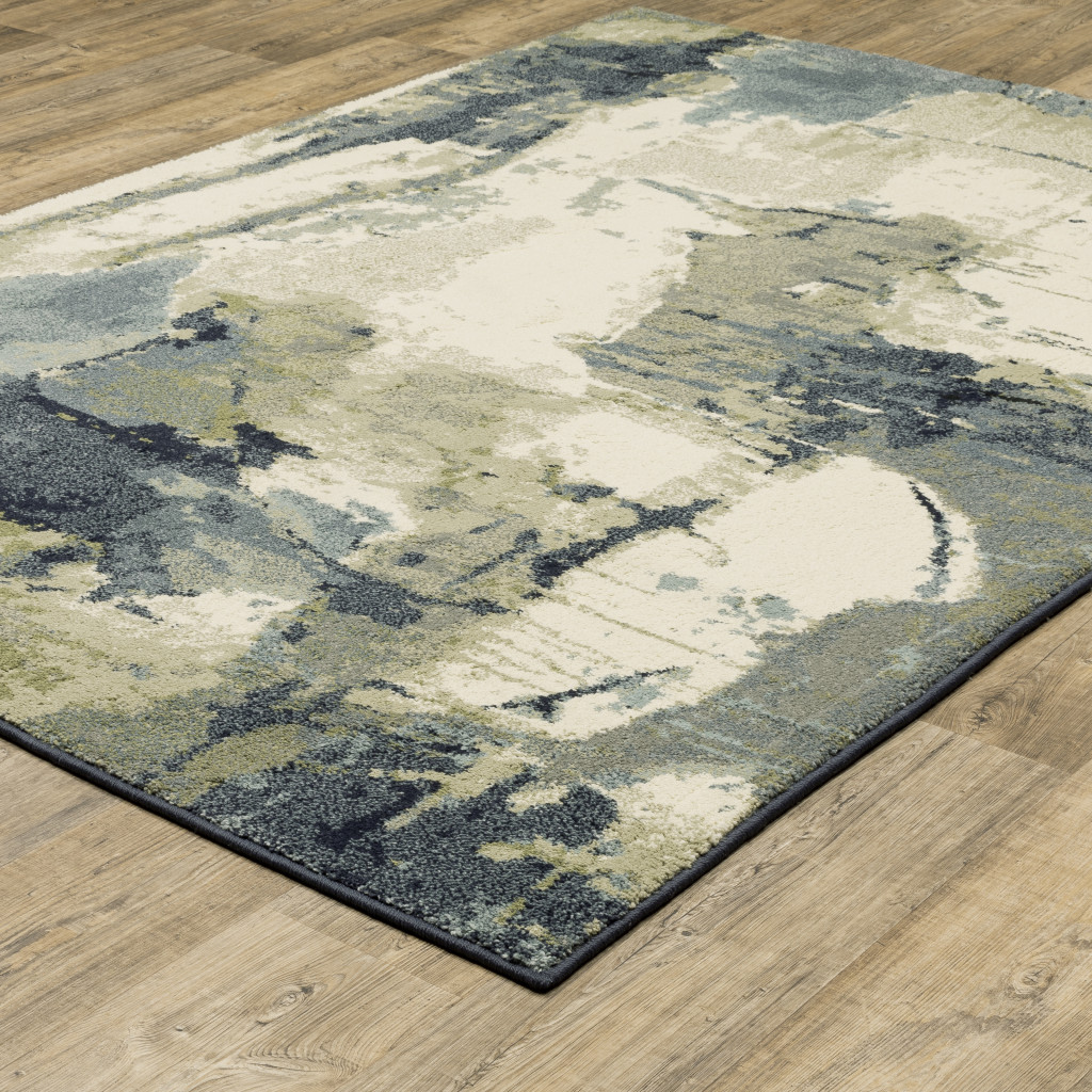 10" X 13" Gray and Ivory Abstract Power Loom Area Rug