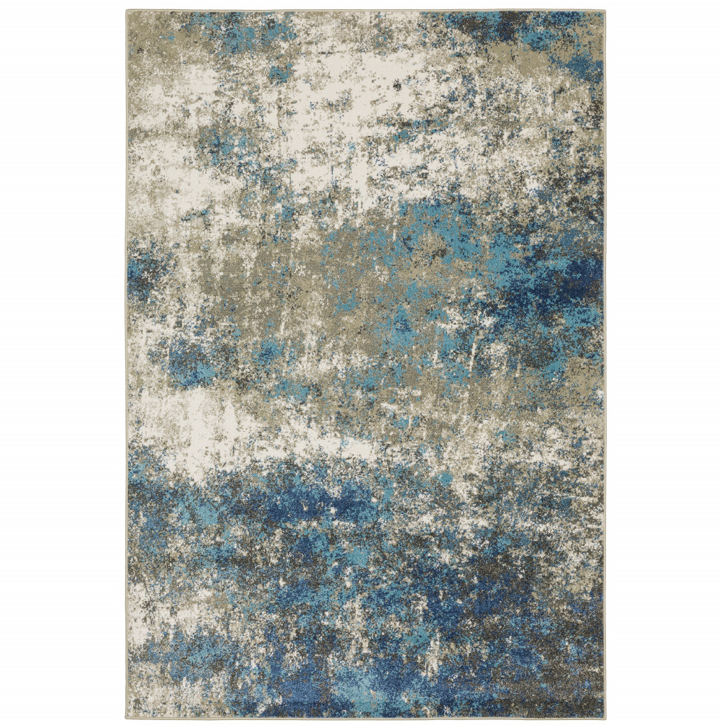 5" X 7" Blue Grey And Beige Abstract Power Loom Stain Resistant Area Rug