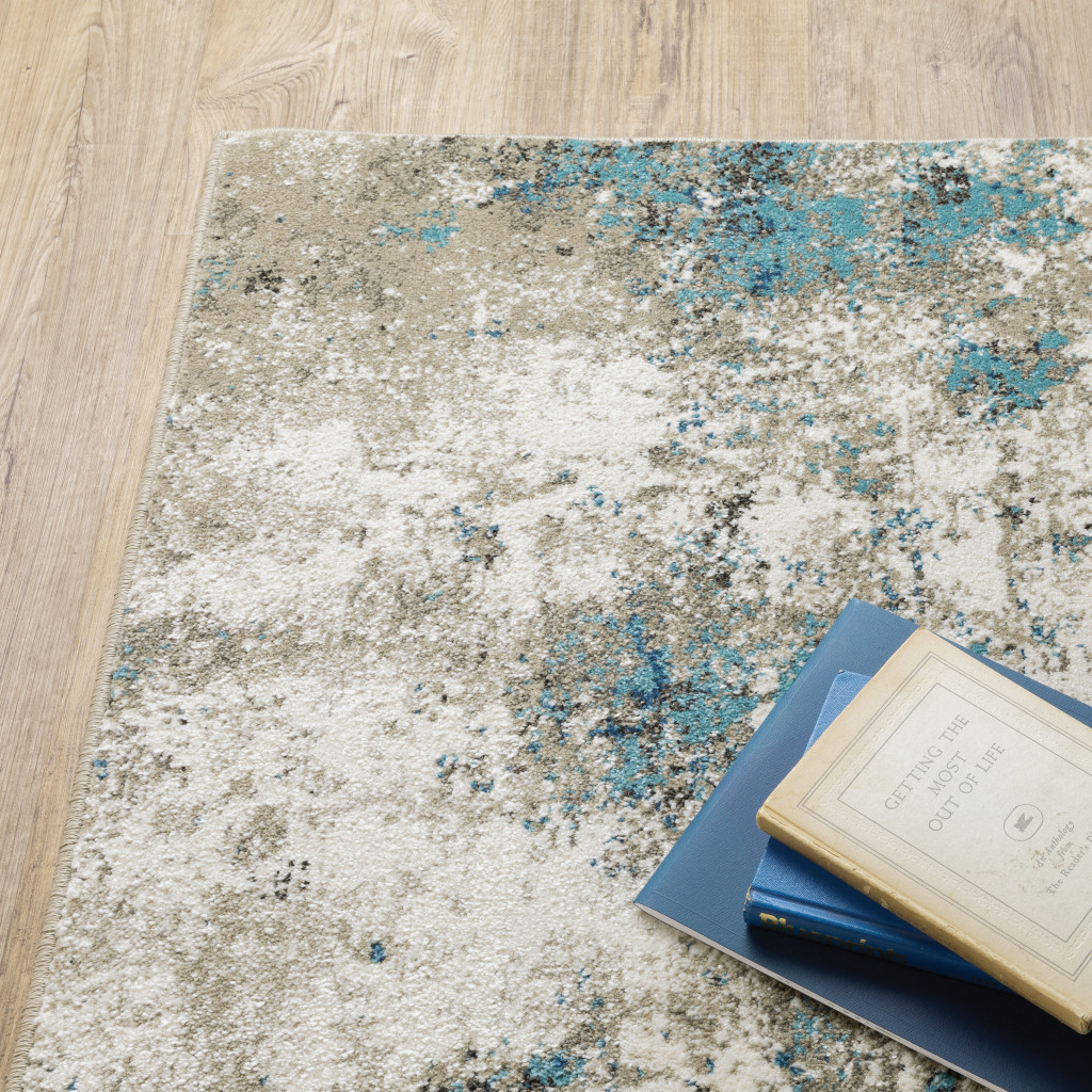 5" X 7" Blue Grey And Beige Abstract Power Loom Stain Resistant Area Rug