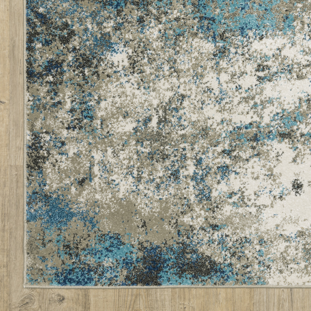 5" X 7" Blue Grey And Beige Abstract Power Loom Stain Resistant Area Rug
