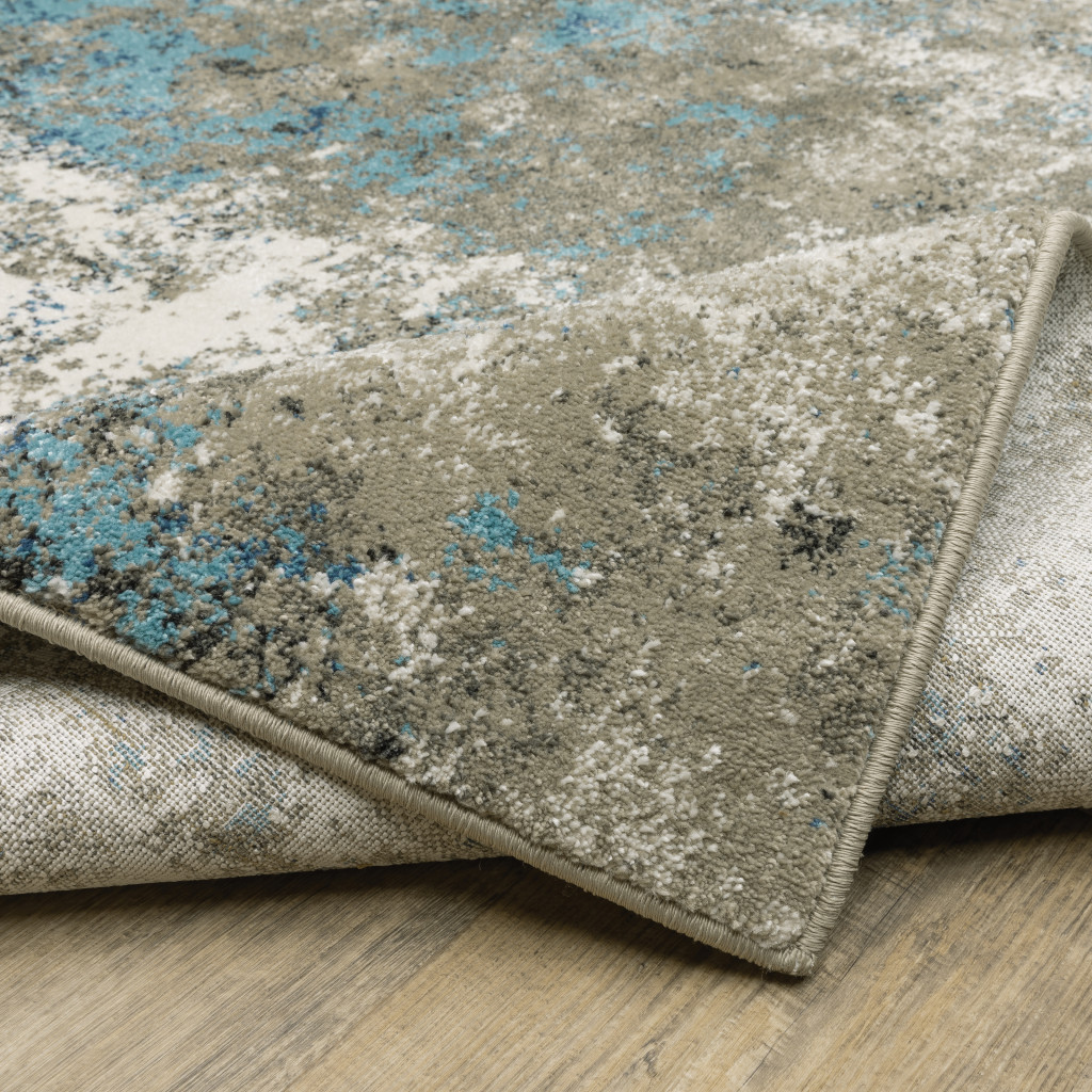 5" X 7" Blue Grey And Beige Abstract Power Loom Stain Resistant Area Rug