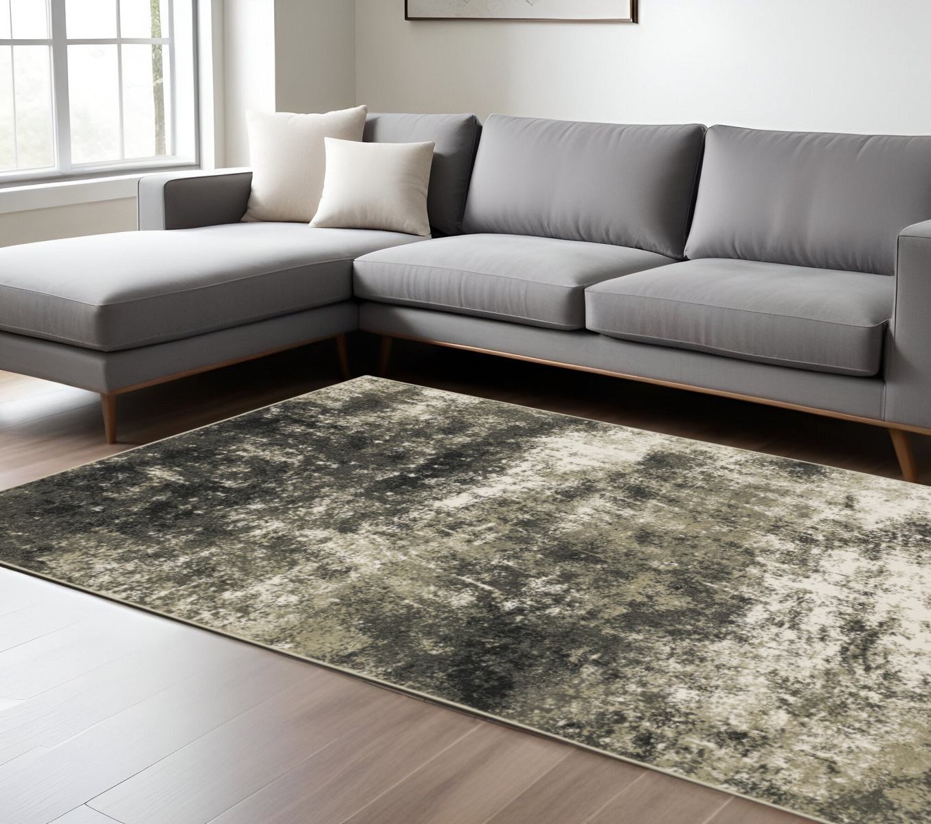 8" X 10" Gray and Ivory Abstract Power Loom Area Rug