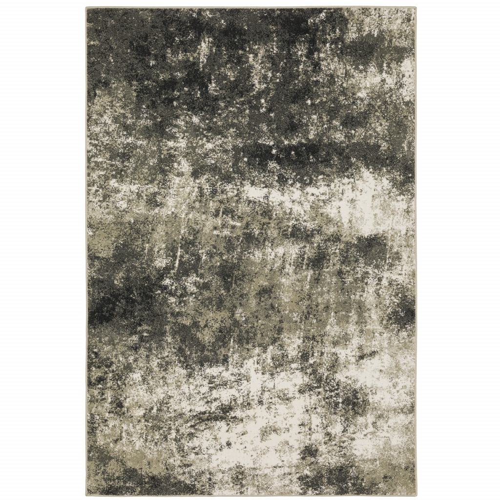 10" X 13" Gray and Ivory Abstract Power Loom Area Rug