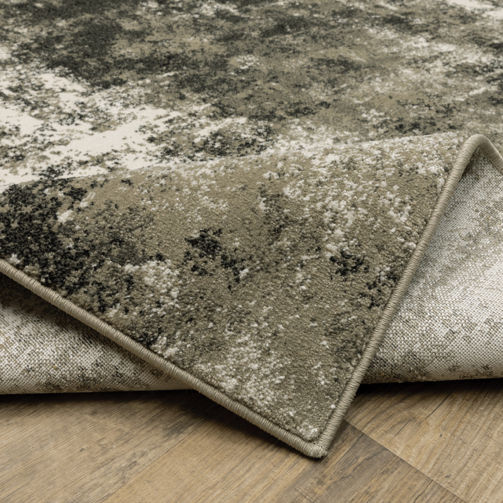 10" X 13" Gray and Ivory Abstract Power Loom Area Rug