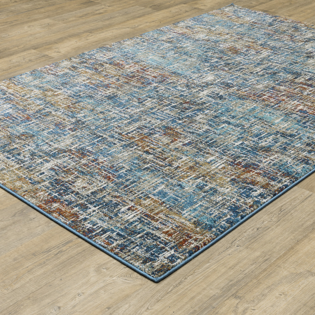 5" X 7" Blue Teal Gold Rust And Beige Abstract Power Loom Stain Resistant Area Rug