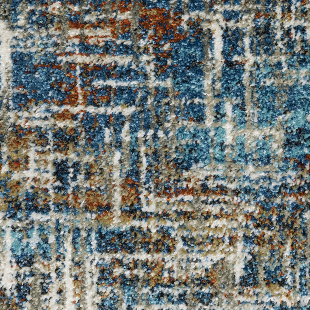 5" X 7" Blue Teal Gold Rust And Beige Abstract Power Loom Stain Resistant Area Rug