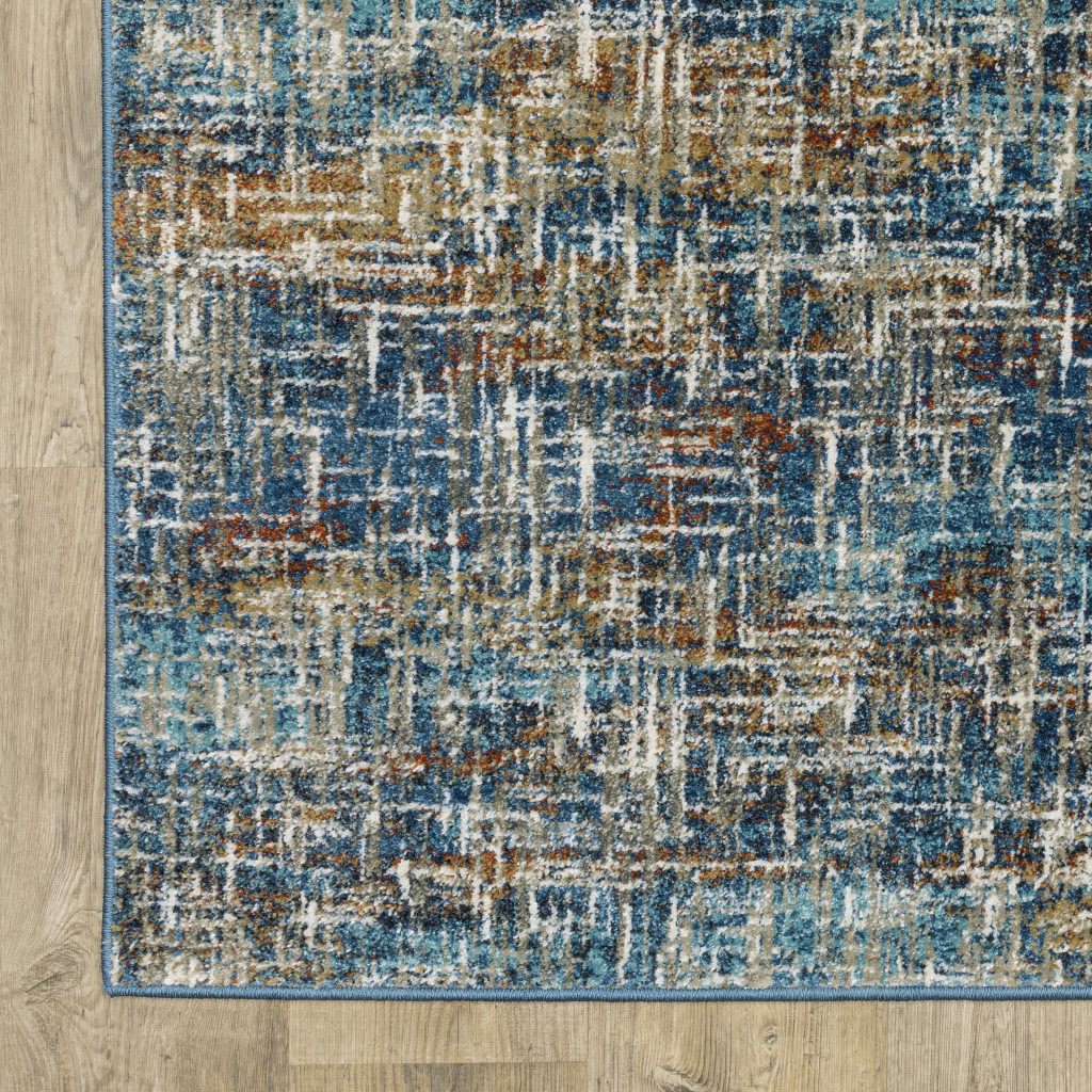 5" X 7" Blue Teal Gold Rust And Beige Abstract Power Loom Stain Resistant Area Rug