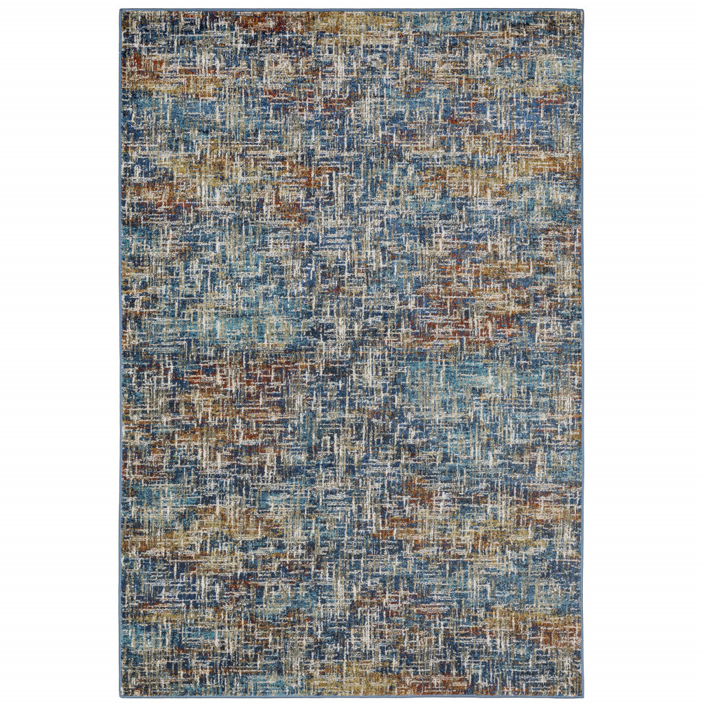 6" X 9" Blue Teal Gold Rust And Beige Abstract Power Loom Stain Resistant Area Rug