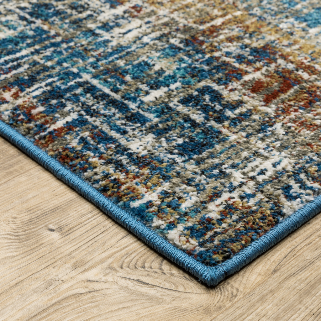 6" X 9" Blue Teal Gold Rust And Beige Abstract Power Loom Stain Resistant Area Rug