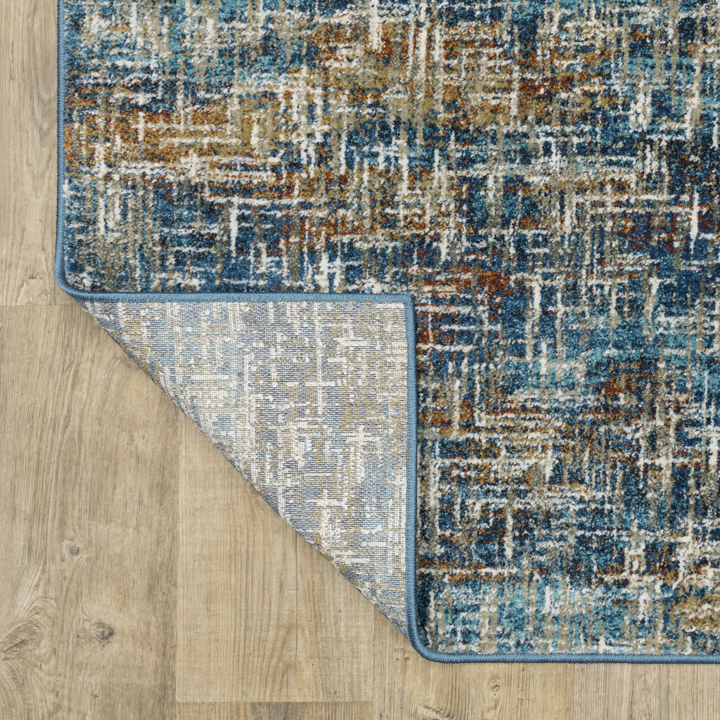 6" X 9" Blue Teal Gold Rust And Beige Abstract Power Loom Stain Resistant Area Rug