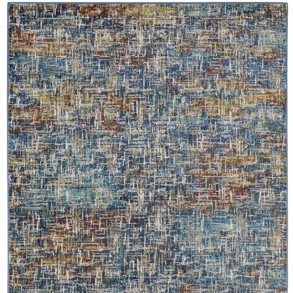 8" X 10" Blue Teal Gold Rust And Beige Abstract Power Loom Stain Resistant Area Rug