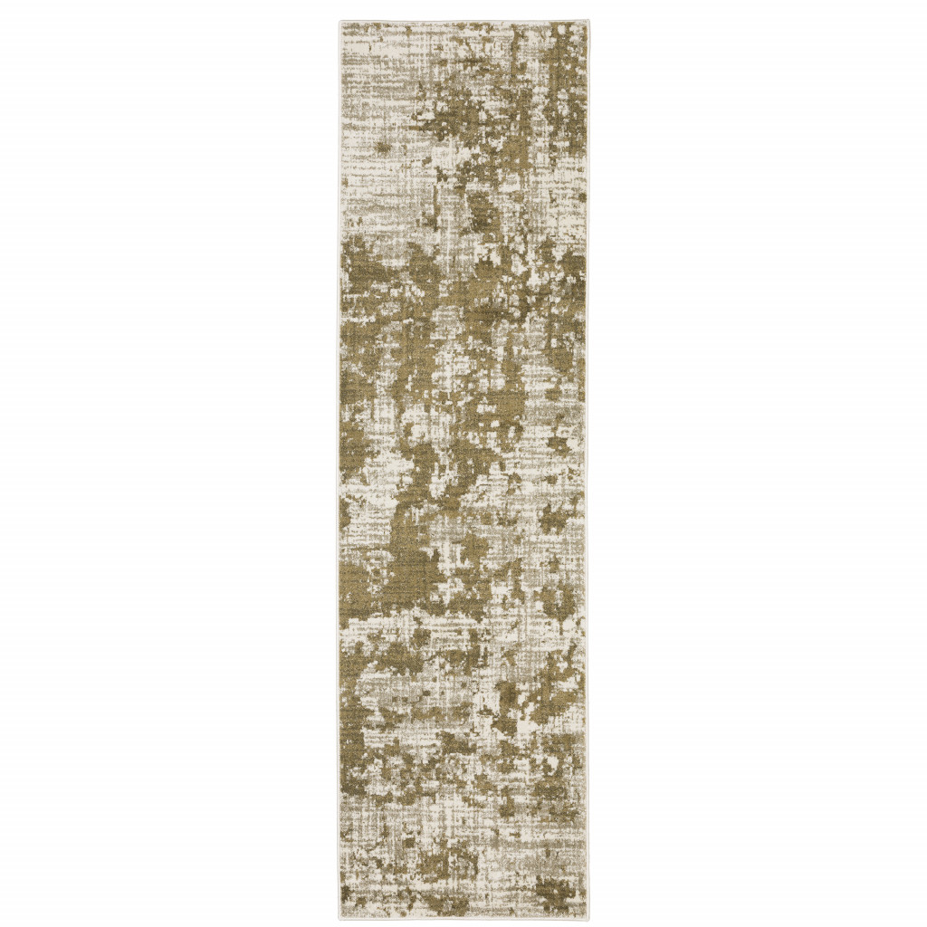 2" X 8" Beige Gold And Grey Abstract Power Loom Stain Resistant Runner Rug