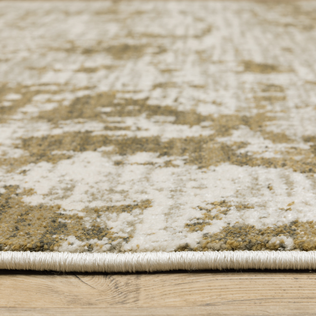 2" X 8" Beige Gold And Grey Abstract Power Loom Stain Resistant Runner Rug