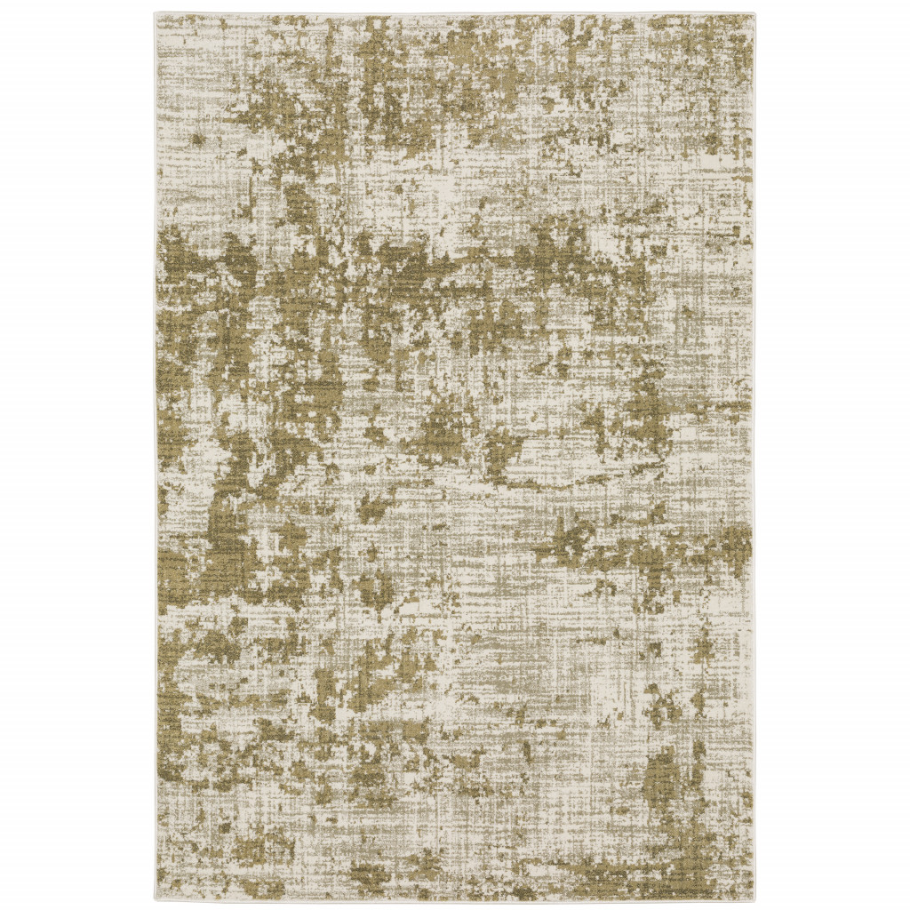8" X 10" Beige Gold And Grey Abstract Power Loom Stain Resistant Area Rug