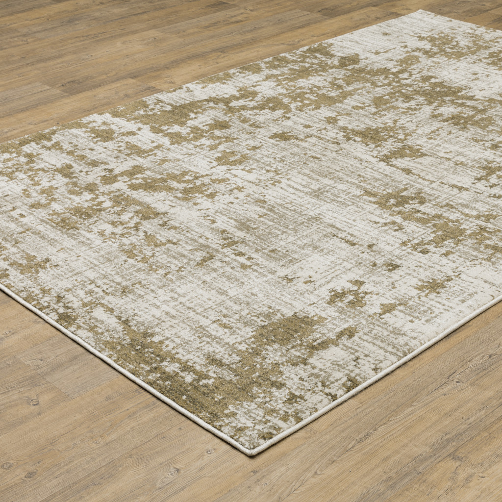 8" X 10" Beige Gold And Grey Abstract Power Loom Stain Resistant Area Rug