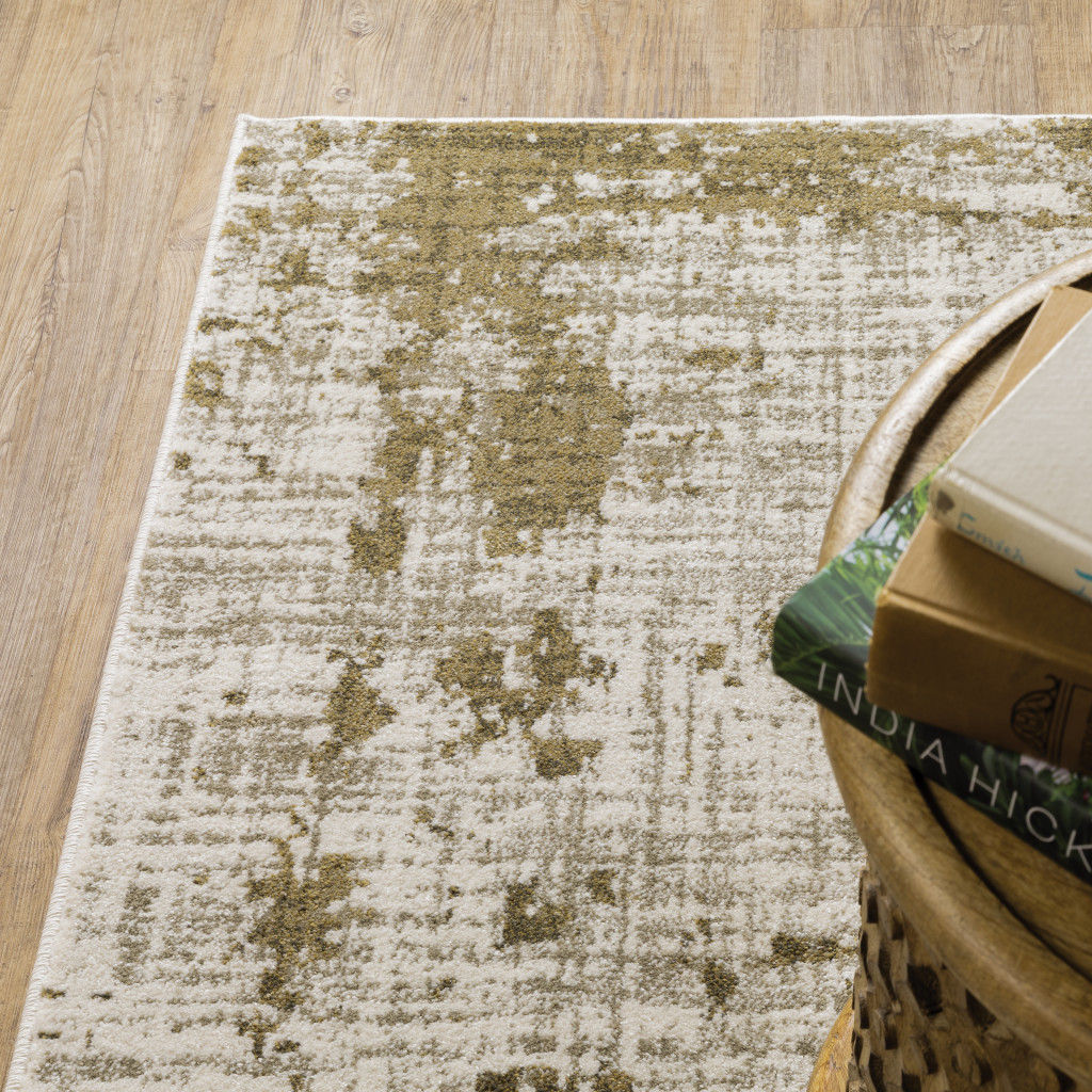 8" X 10" Beige Gold And Grey Abstract Power Loom Stain Resistant Area Rug