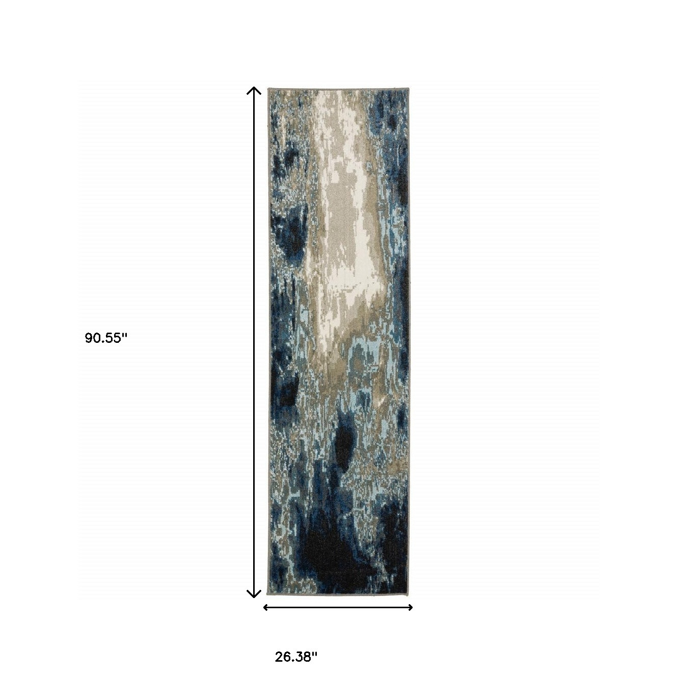 2" X 8" Blue Grey Charcoal And Beige Abstract Power Loom Stain Resistant Runner Rug