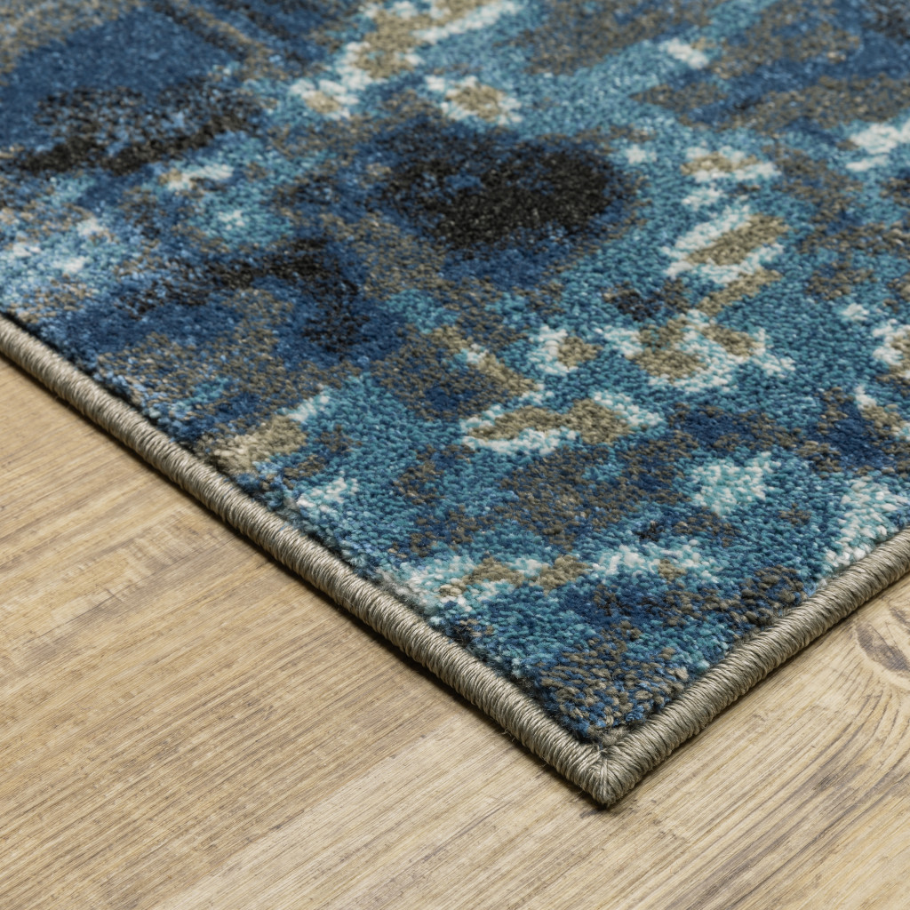 2" X 8" Blue Grey Charcoal And Beige Abstract Power Loom Stain Resistant Runner Rug