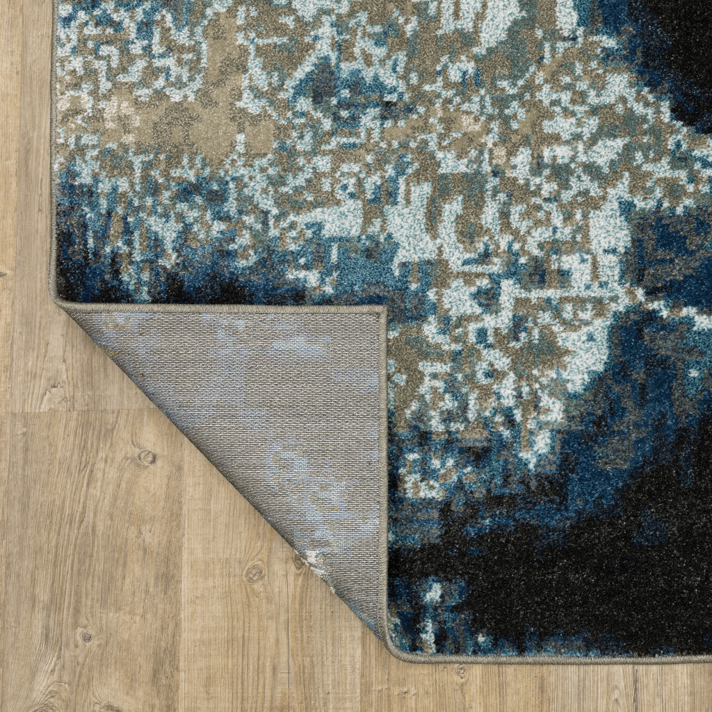 2" X 8" Blue Grey Charcoal And Beige Abstract Power Loom Stain Resistant Runner Rug