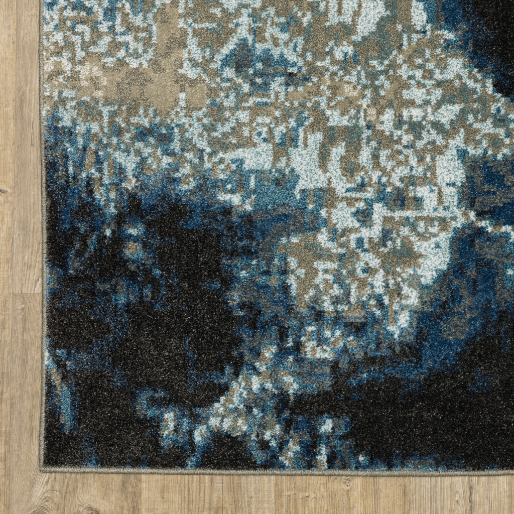 2" X 8" Blue Grey Charcoal And Beige Abstract Power Loom Stain Resistant Runner Rug