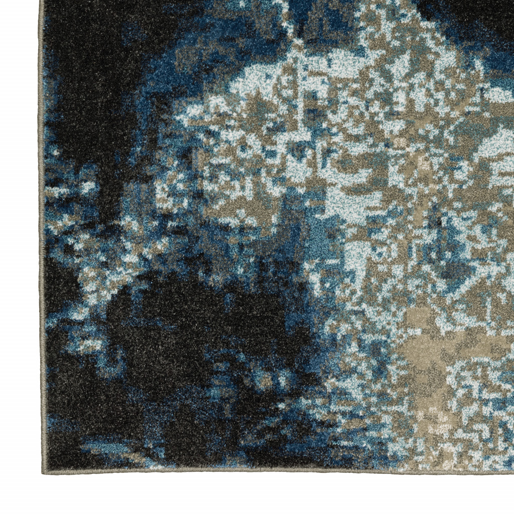 2" X 8" Blue Grey Charcoal And Beige Abstract Power Loom Stain Resistant Runner Rug